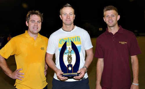 Gympie men’s hockey competition finalists are Gympie Regional Realty and Koolawong Par 3. Pictured are captains Dean Walker and Dom Stephens with finals’ sponsor Craig Mylrea from the Empire Hotel. Gympie men’s hockey competition finalists are Gympie Regional Realty and Koolawong Par 3. Pictured are captains Dean Walker and Dom Stephens with finals’ sponsor Craig Mylrea from the Empire Hotel.
